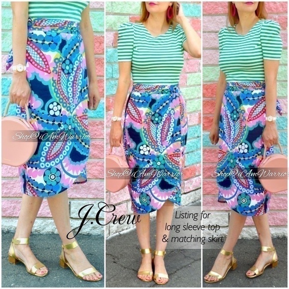 J.Crew NWOT 2-piece graphic floral long sleeve top & matching midi skirt set - Picture 2 of 11
